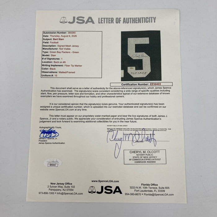 Bart Starr "Super Bowl I & II MVP" Signed Green Bay Packers Jersey JSA COA