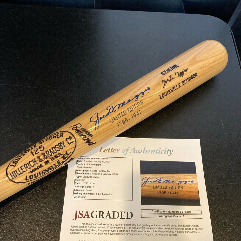 Beautiful Joe Dimaggio Signed Game Model Baseball Bat JSA Graded MINT 9