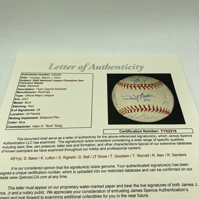 2002 San Francisco Giants NL Champs Team Signed World Series Baseball JSA COA