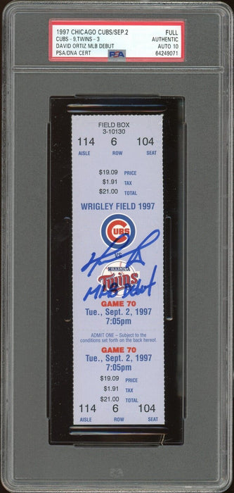 David Ortiz MLB Debut Signed Inscribed Full Ticket September 2, 1997 PSA DNA