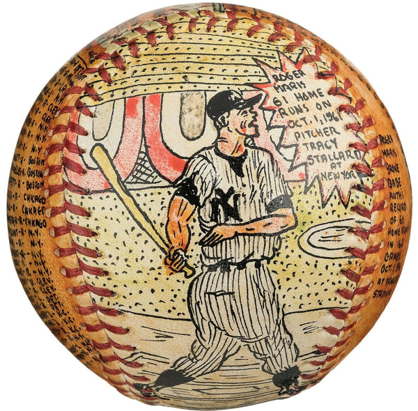 Roger Maris 61 Home Run George Sosnak Hand Painted Folk Art Baseball 1/1 Signed