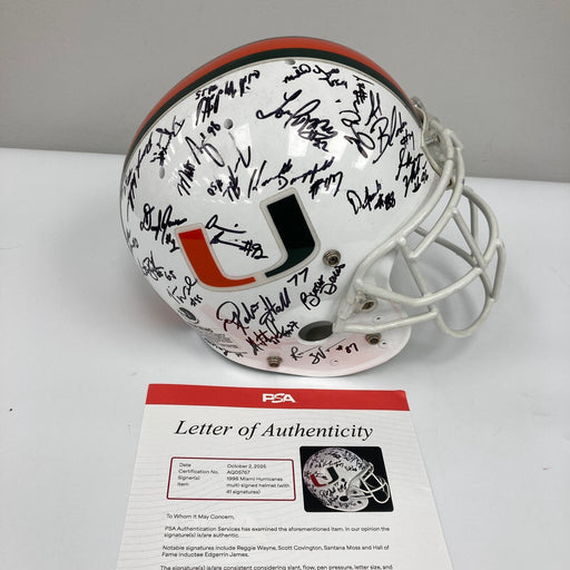 1998 Miami Hurricane Team Signed Game Issued Helmet 41 Sigs PSA DNA COA