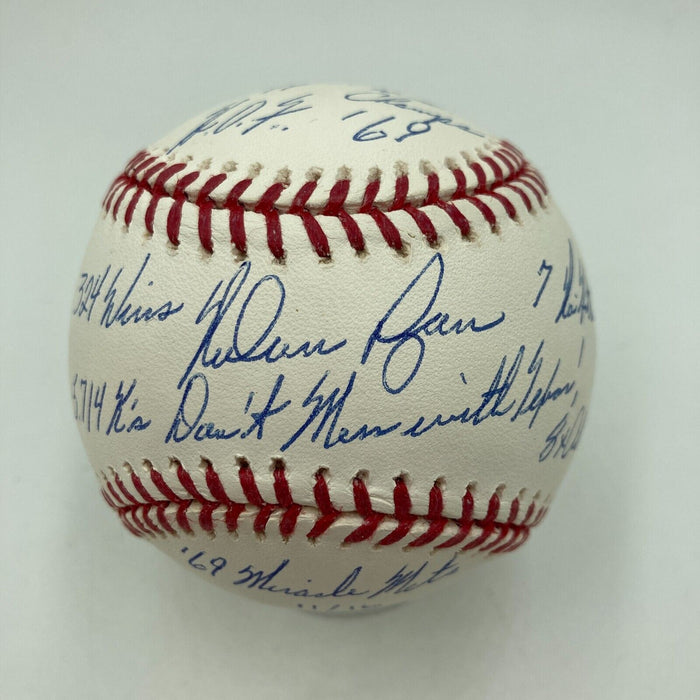 Beautiful Nolan Ryan Signed Heavily Inscribed Career STAT Baseball Steiner COA