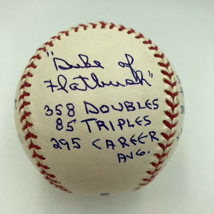 Duke Snider Signed Heavily Inscribed Career STAT Baseball With JSA COA