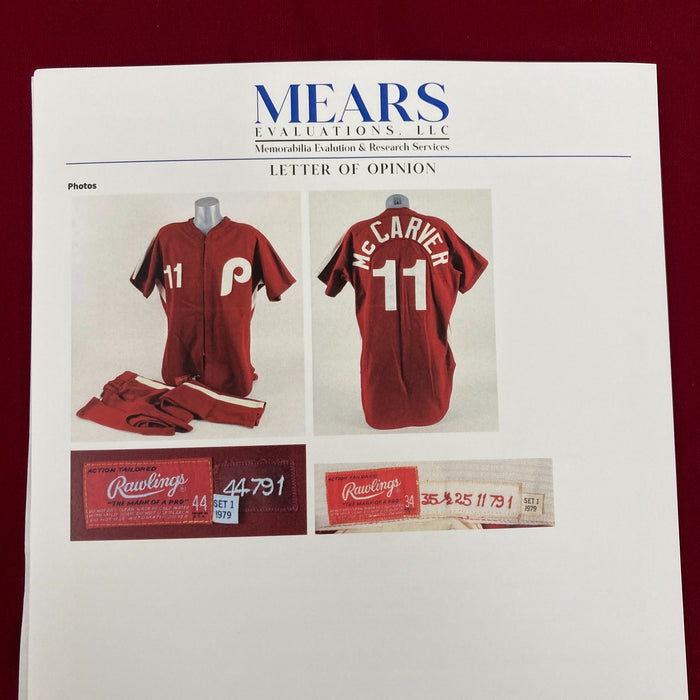 Tim McCarver 1979 Saturday Night Special Phillies Game Used Jersey MEARS A10