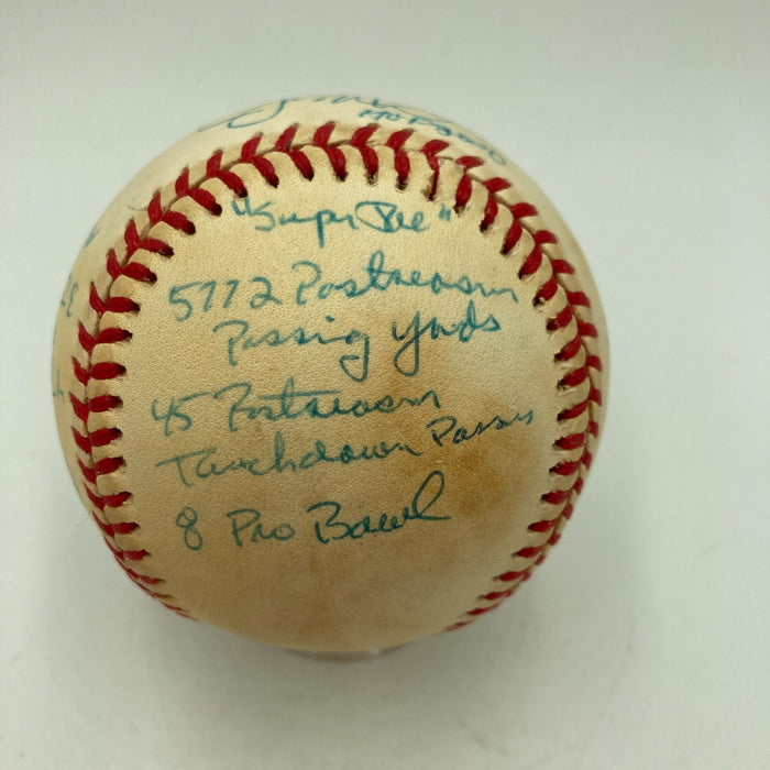 Joe Montana Signed Heavily Inscribed Career STAT Baseball Reggie Jackson COA