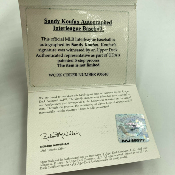 Sandy Koufax Signed Major League Baseball With UDA Upper Deck Authentic COA