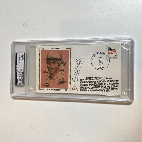 Satchel Paige Signed 1979 Hall Of Fame Cooperstown FDC First Day Cover PSA DNA