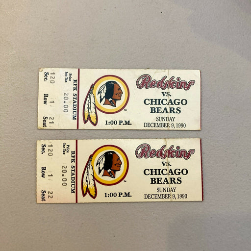 Lot Of (2) Washington Redskins VS Chicago Bears December 9, 1990 Tickets NFL