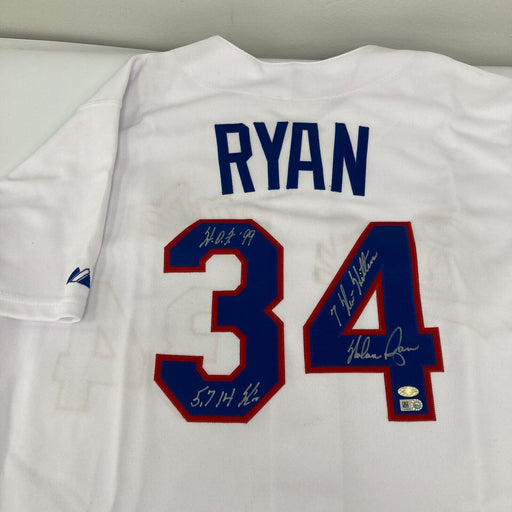 Nolan Ryan Signed Inscribed Texas Rangers Game Model STAT Jersey MLB Authentic