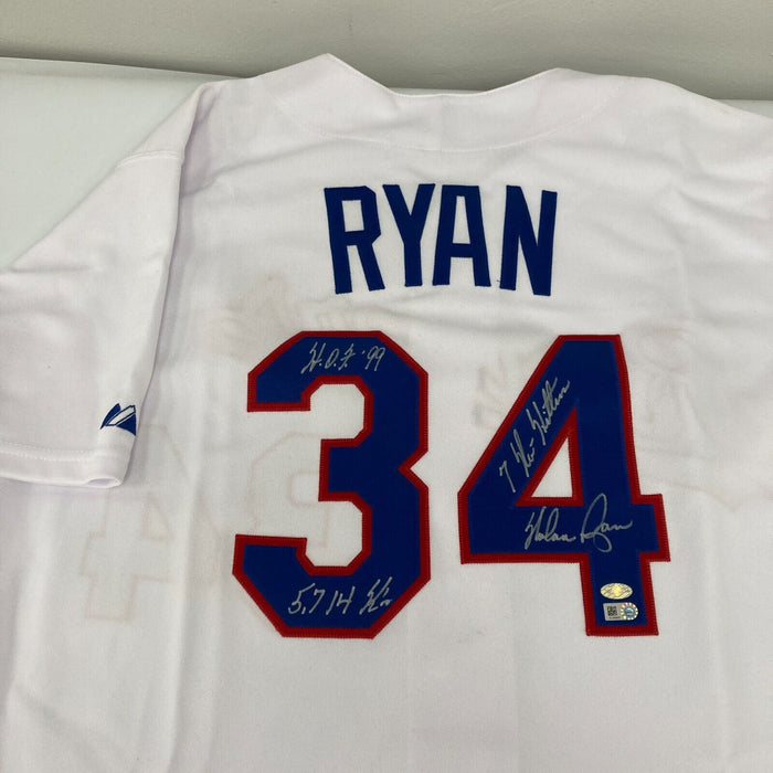 Nolan Ryan Signed Inscribed Texas Rangers Game Model STAT Jersey MLB Authentic
