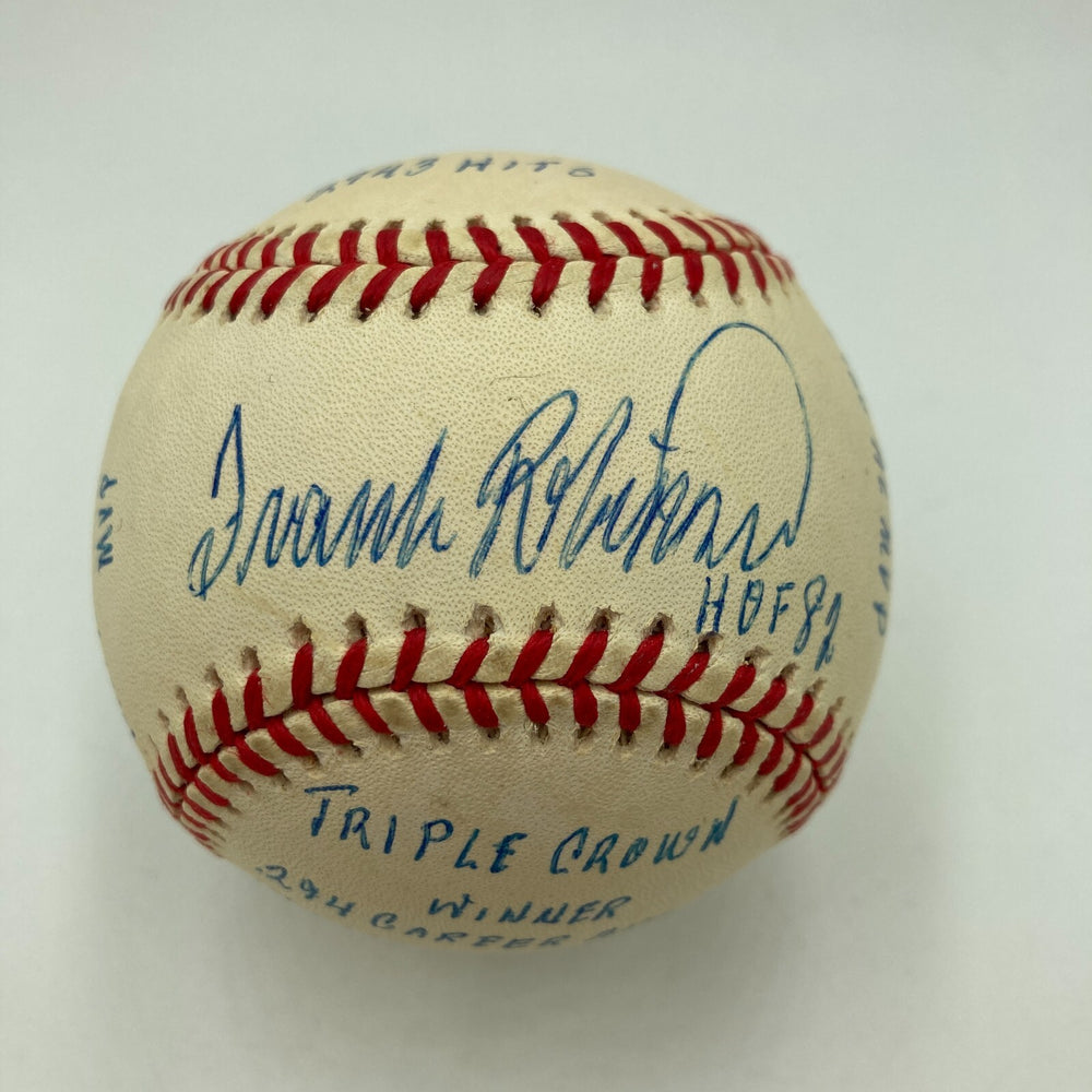 Frank Robinson Signed Heavily Inscribed Career STAT Baseball Reggie Jackson COA