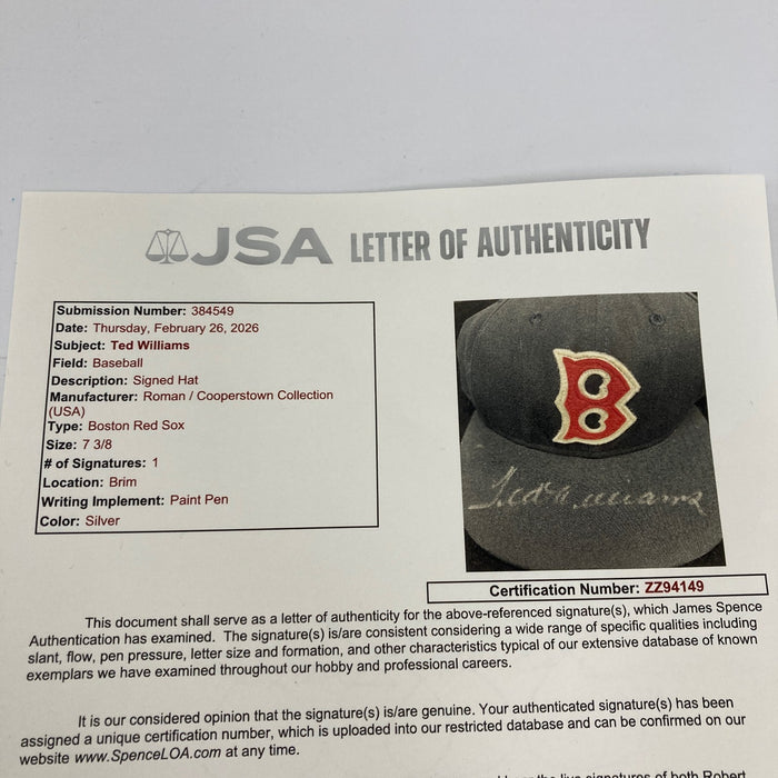 Ted Williams Signed Boston Red Sox Authentic Game Model Hat JSA COA