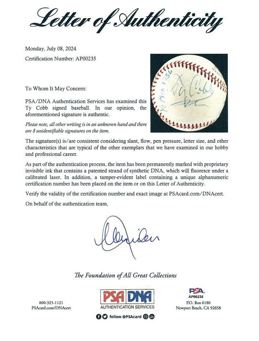 Stunning Ty Cobb Signed Autographed Baseball PSA DNA COA