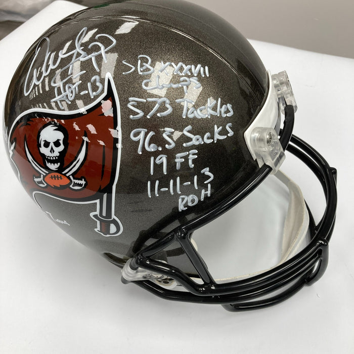 Warren Sapp Signed Heavily Inscribed STATS Tampa Bay Buccaneers Helmet Beckett