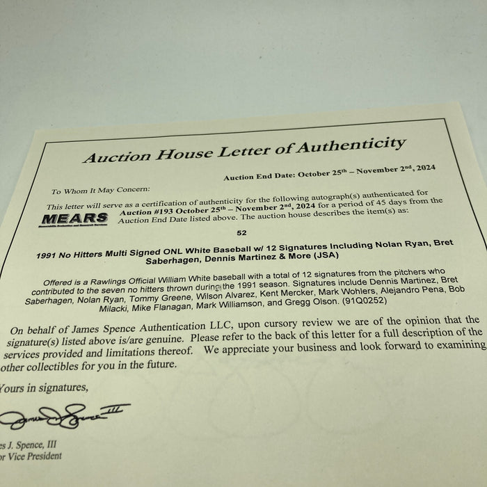 No Hitter Pitchers Multi Signed Baseball 12 Signatures with Nolan Ryan JSA COA