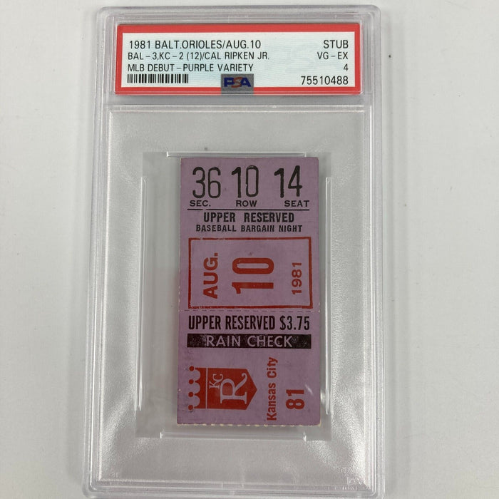 Cal Ripken Jr. MLB Debut Ticket August 10, 1981 PSA 4