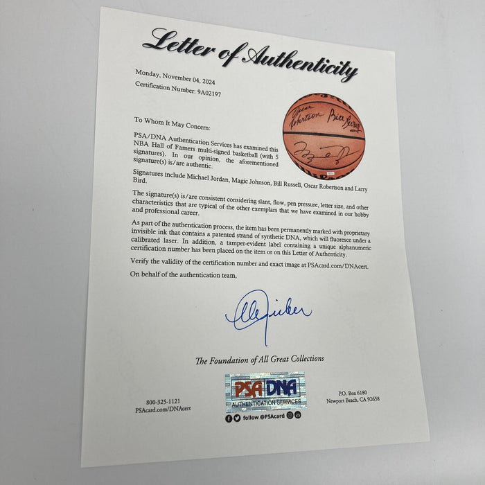 Michael Jordan Bill Russell Magic Johnson Larry Bird Signed Basketball UDA & PSA