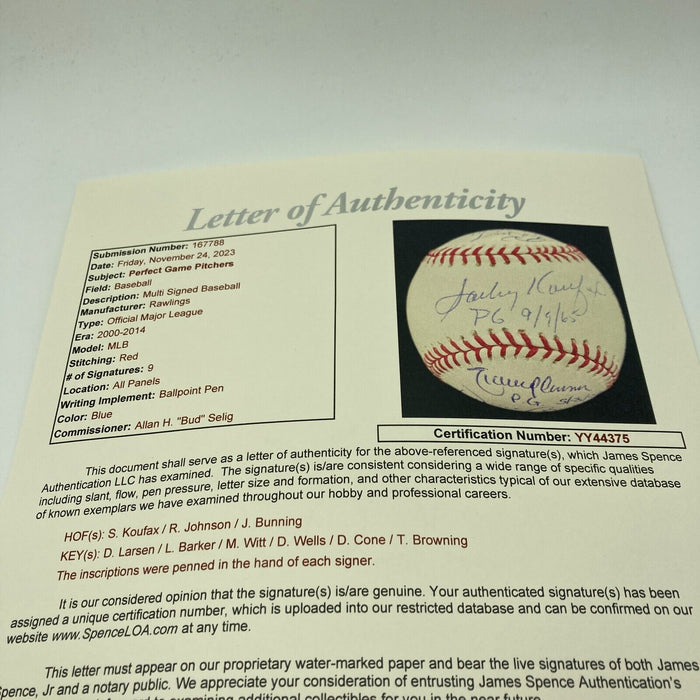 Sandy Koufax Perfect Game Pitchers Signed Baseball With Inscriptions JSA COA