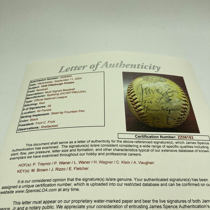 Honus Wagner Paul Waner Arky Vaughan Pie Traynor Chuck Klein Signed Baseball JSA