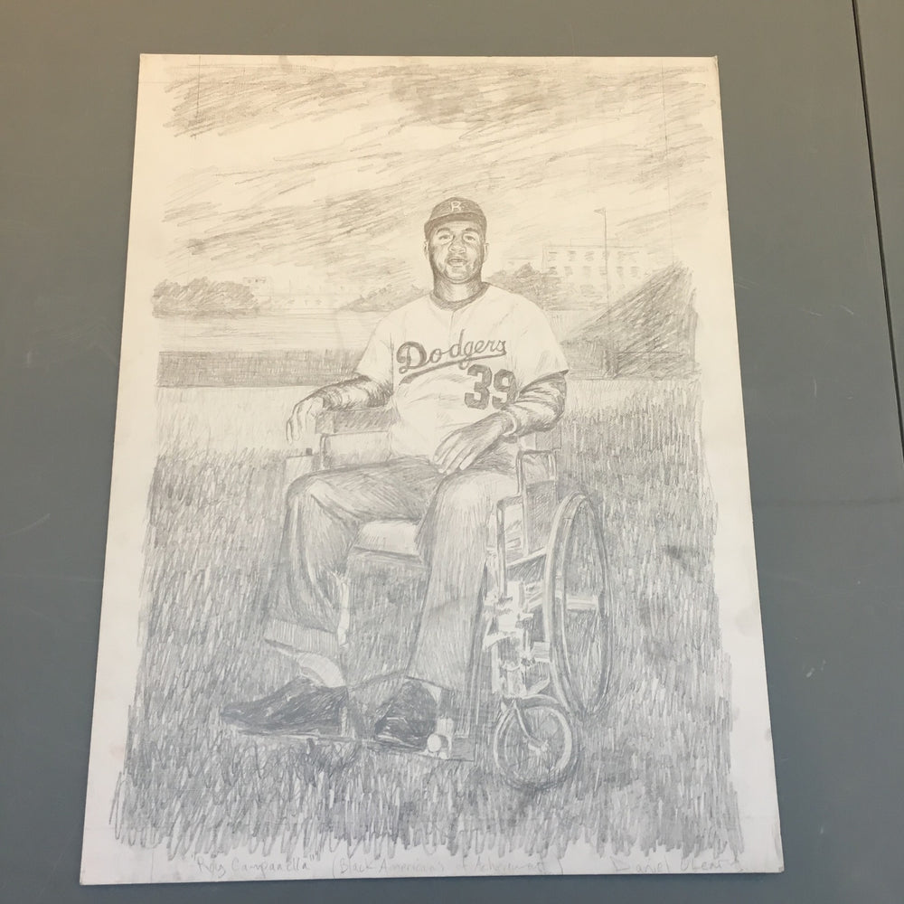 Beautiful Roy Campanella 1995 Daniel O'Leary Hand Drawn 15x20 Portrait Art