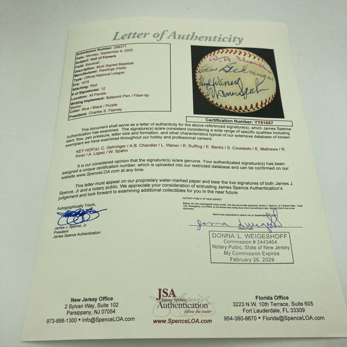 1970's HOF Multi Signed Baseball Red Ruffing Ernie Banks Earl Averill JSA