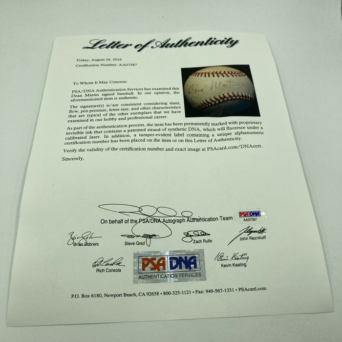 Rare Dean Martin Signed Autographed American League Baseball PSA DNA COA