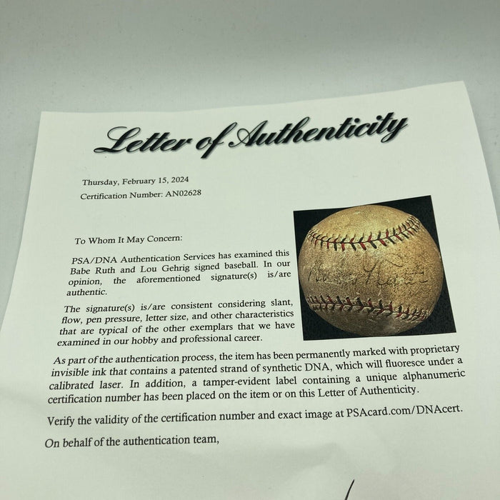 Babe Ruth & Lou Gehrig Dual Signed Official American League Baseball PSA DNA COA