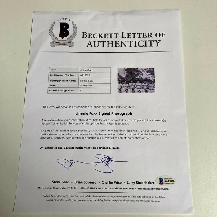 Jimmie Foxx Signed Autographed 1920's Little League Photo With Beckett COA