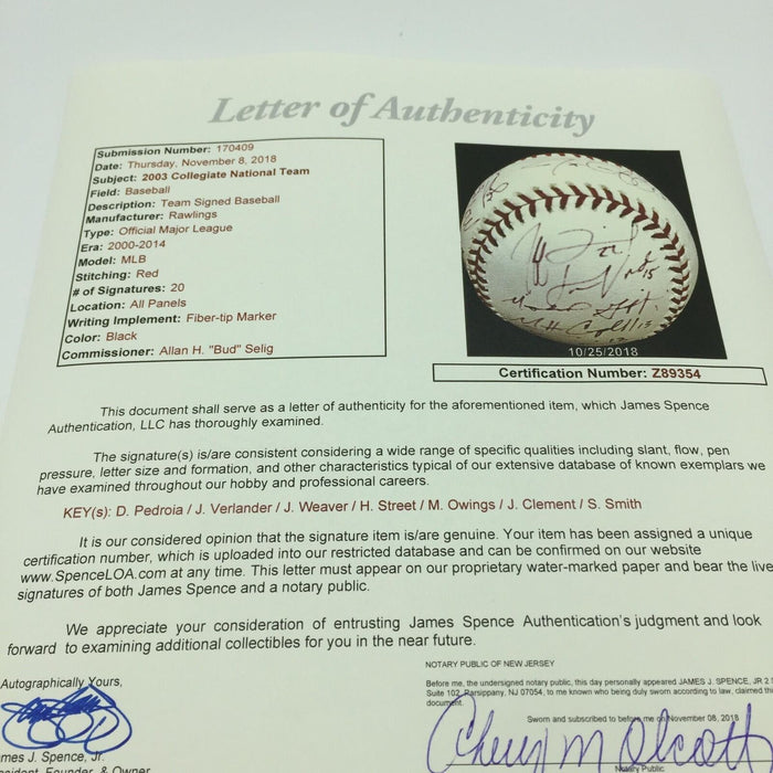 Incredible 2003 Justin Verlander Dustin Pedroia College Team Signed Baseball JSA