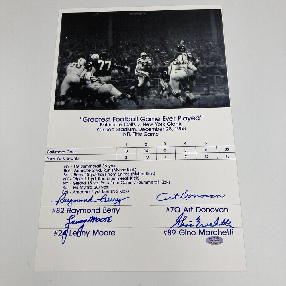 Art Donovan Raymond Berry Lenny Moore Gino Marchetti Signed 12x18 Photo Colts