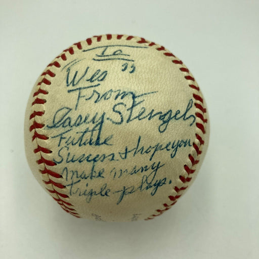 Casey Stengel Single Signed 1950's Baseball "Make Many Triple Plays" JSA COA