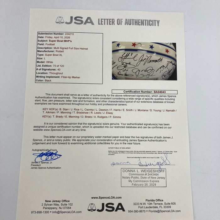 Beautiful Super Bowl MVP's Signed Helmet 40 Sigs With Tom Brady JSA COA