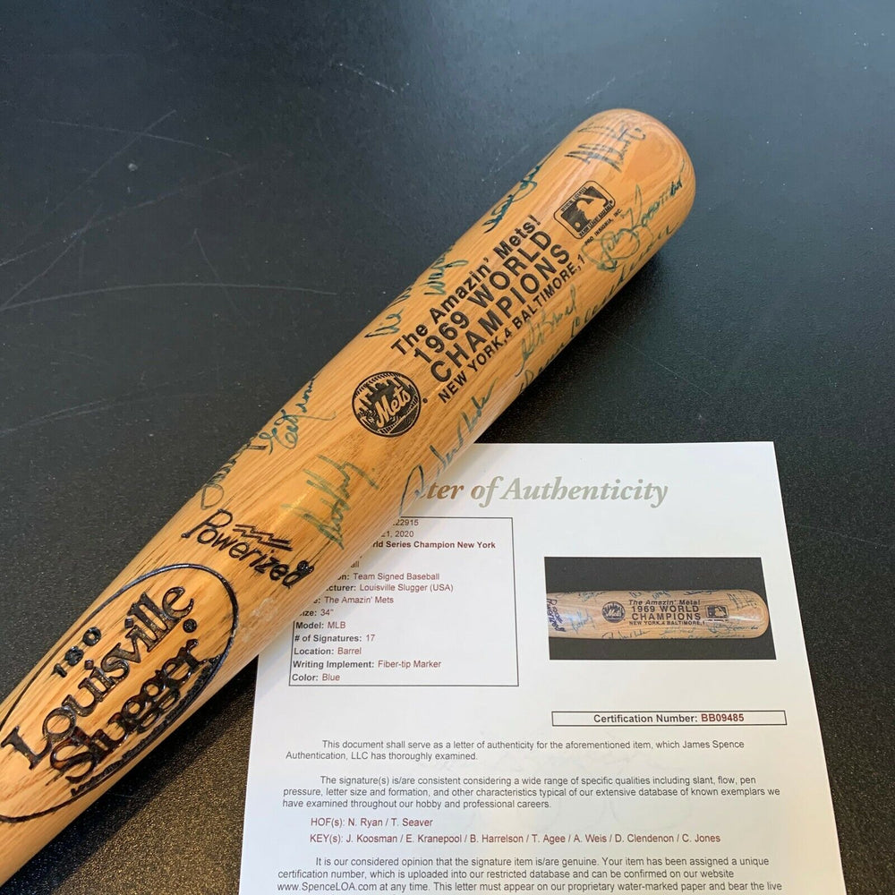 1969 New York Mets World Series Champs Team Signed Bat Nolan Ryan Tom Seaver JSA
