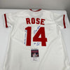 Pete Rose Signed Inscribed Cincinnati Reds STAT Mitchell & Ness Jersey JSA COA