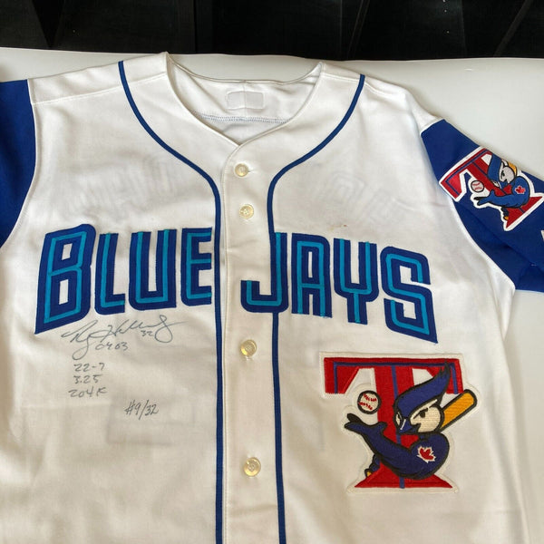 Roy Halladay Signed Heavily Inscribed Toronto Blue Jays STAT Jersey JSA COA