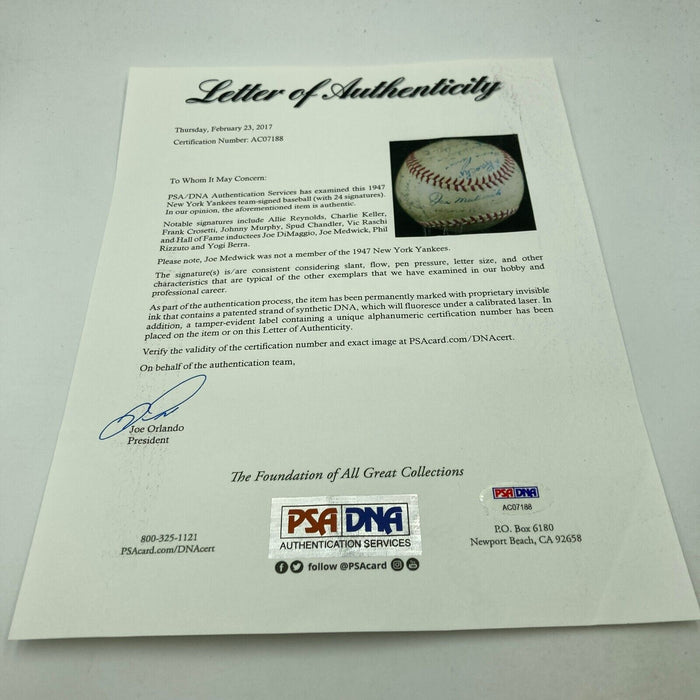 1947 New York Yankees World Series Champs Team Signed Baseball PSA DNA COA