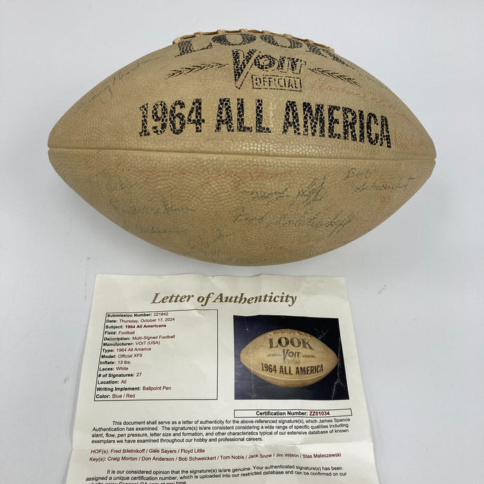 1964 All Americans Team Signed Football Fred Biletnikoff  Gale Sayers JSA COA