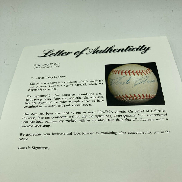 Magnificent Roberto Clemente Single Signed Baseball PSA DNA & JSA COA