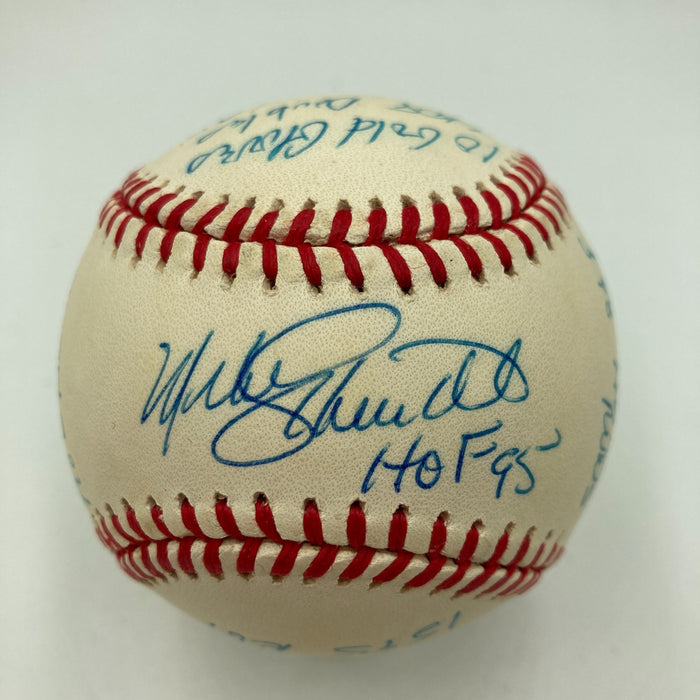 Mike Schmidt Signed Heavily Inscribed Career STAT Baseball Reggie Jackson COA