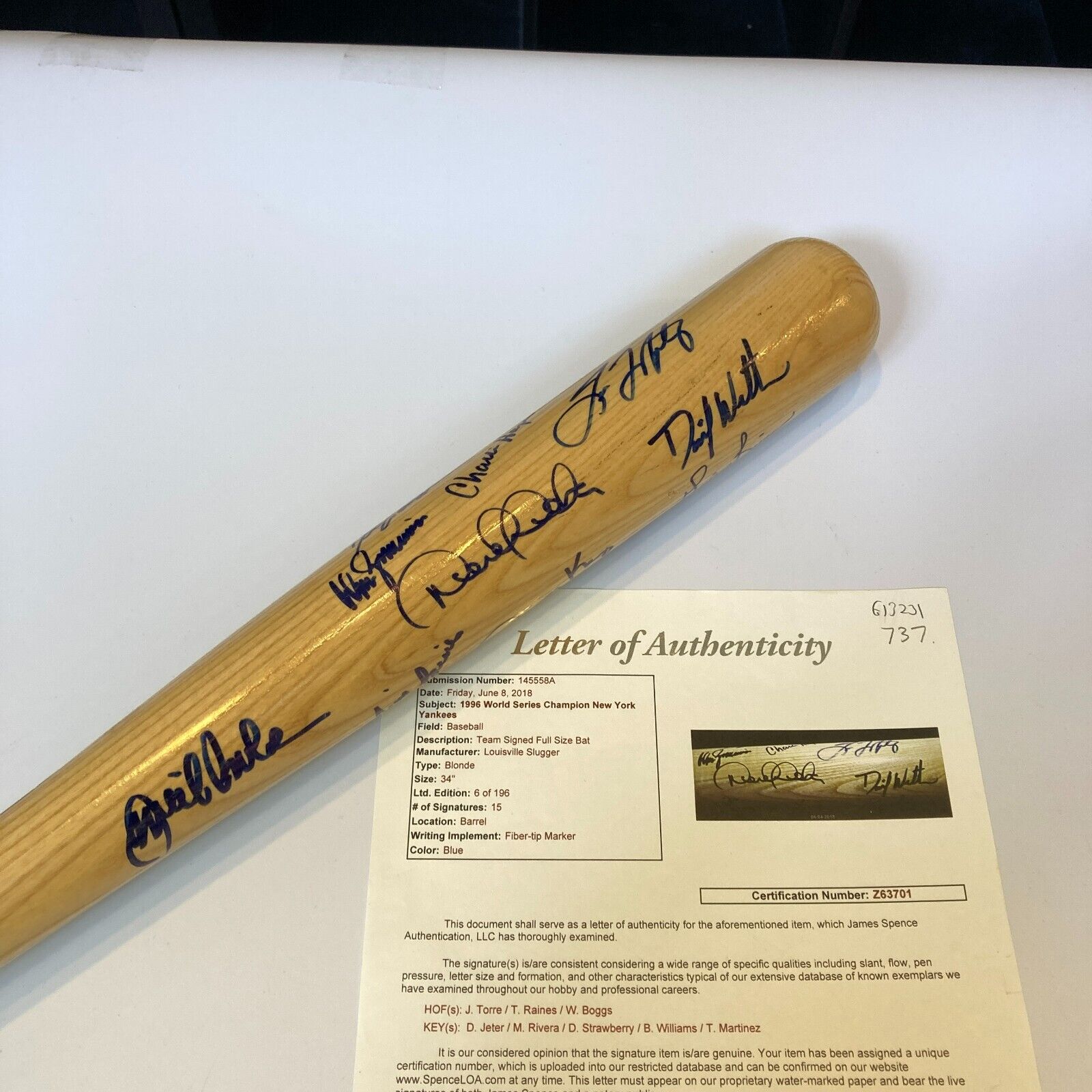 Derek Jeter Signed Louisville Slugger World Series Champions Bat