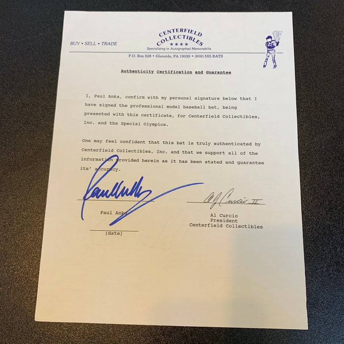 Paul Anka Signed Personal Model Baseball Bat With JSA COA & Signed Letter