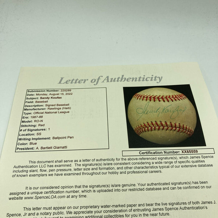 Sandy Koufax Signed Official National League Baseball JSA COA