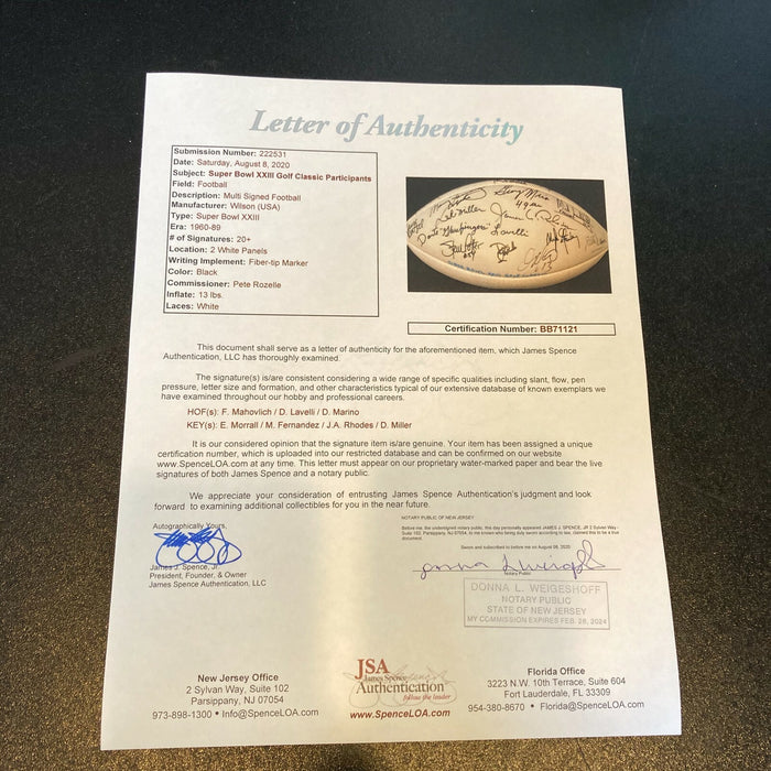 Super Bowl XXIII Attendees Signed Football Dan Marino 20+ Sigs JSA COA