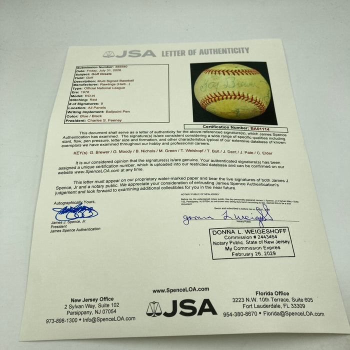 Tom Weiskopf Tommy Bolt Gay Brewer Jerry Pate Snead Golf PGA Signed Baseball JSA