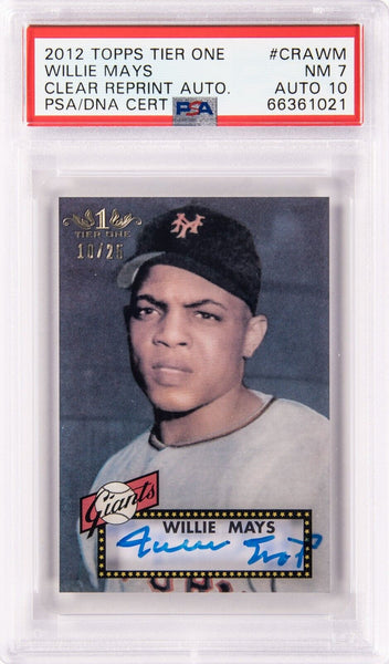 2012 Topps Tier One Willie Mays 1952 Topps RC Signed 10/25 PSA 7 Auto 10