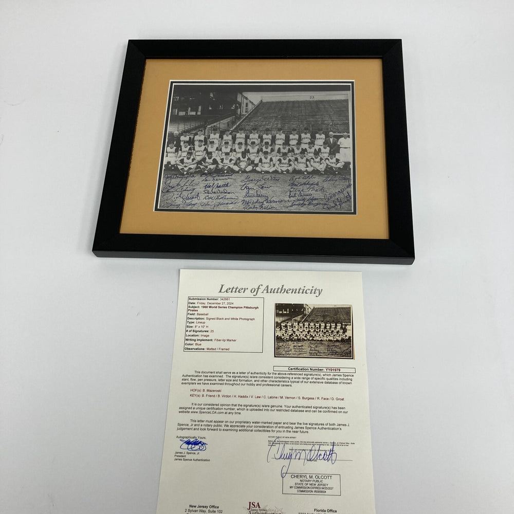 1960 Pittsburgh Pirates World Series Champs Team Signed 8x10 Framed Photo JSA