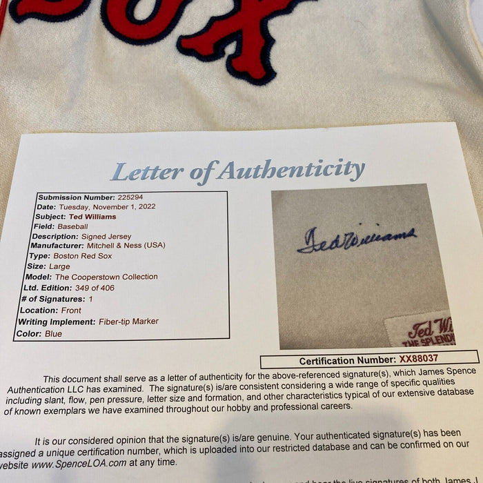 Ted Williams Signed 1941 Boston Red Sox Game Model Jersey With JSA COA