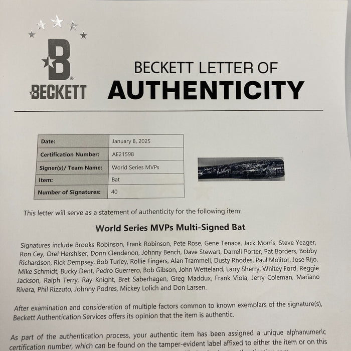 Beautiful World Series MVP's Multi Signed Baseball Bat 40 Sigs Beckett COA