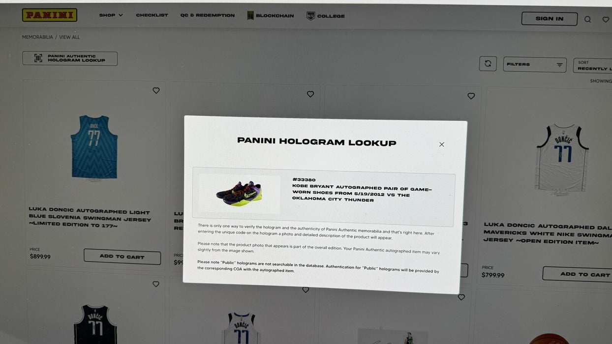 Kobe Bryant Last Playoff Game Photomatched Game Used Signed Sneakers Panini 1/1